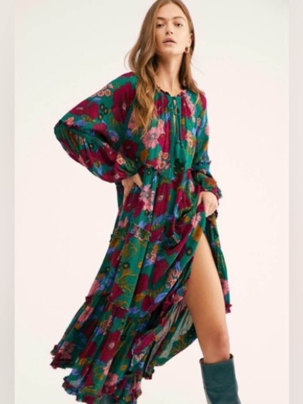 Free People In The Moment Dress Medium Oversized Floral Flowy Boho Ethereal